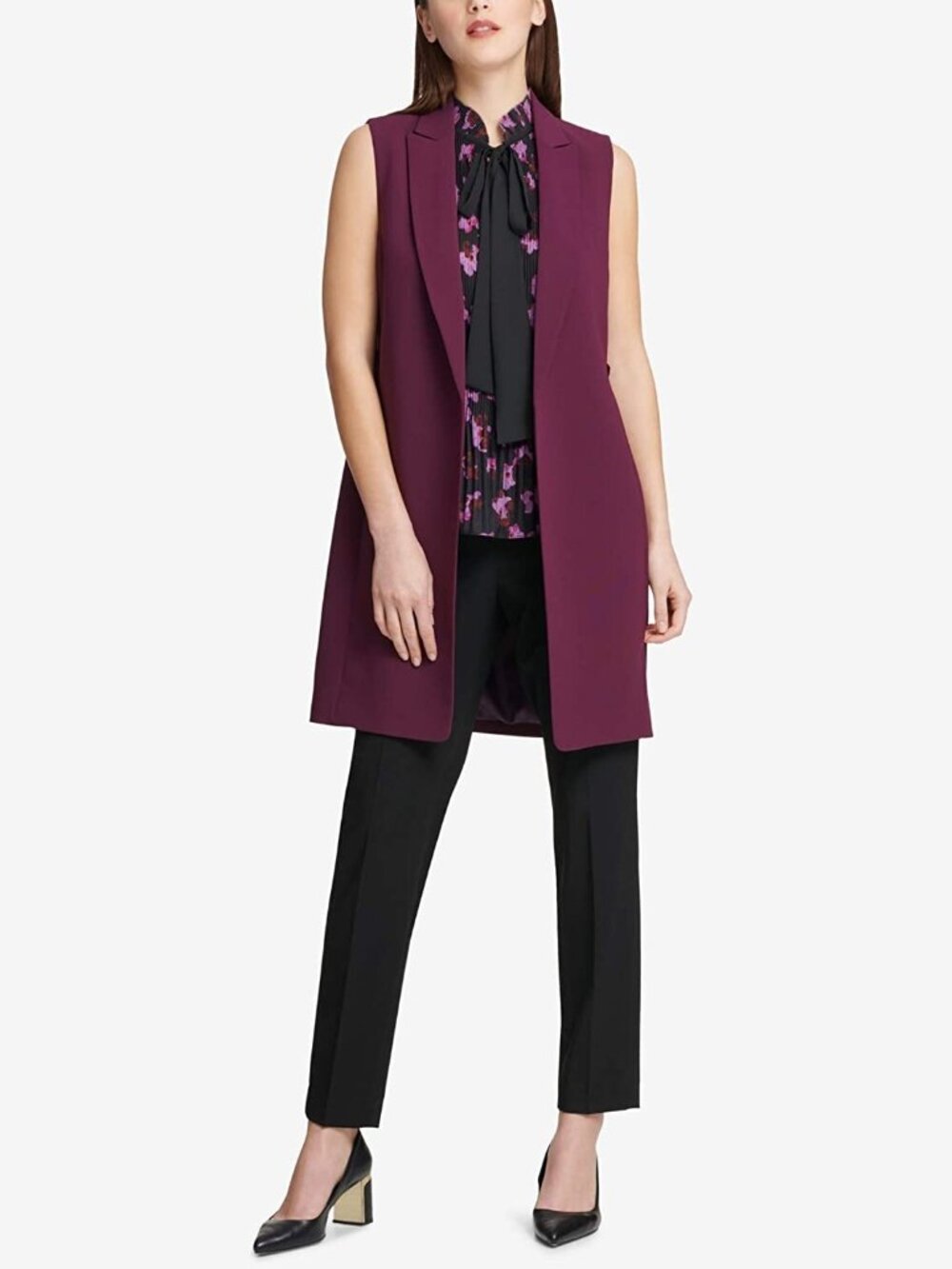 DKNY Womens Ruffled Back Long Vest